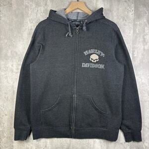 Y2K Mens Sherpa Lined Harley Davidson Motorcycles Skull Hoodie M